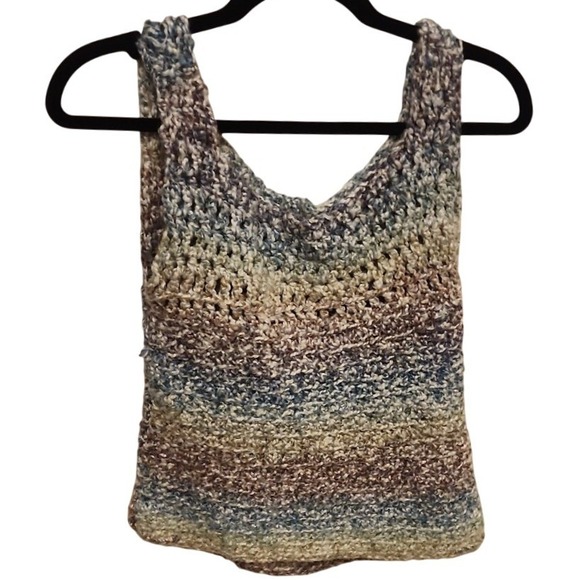 Tops - Handmade Crocheted Tank Top Women's Sleeveless Striped Multi Color XS-Small